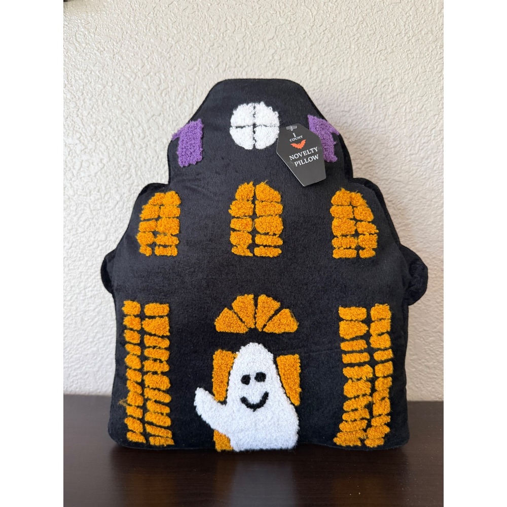 Halloween Haunted House Ghost Novelty Pillow Black Orange Purple 13x13 Plush